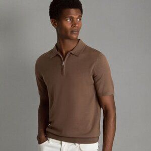 Reiss Merino Wool Half Zip Polo // Camel // Men's Small (read description)